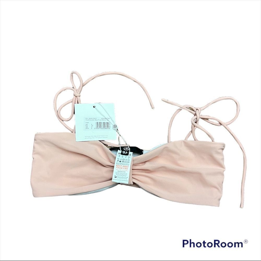 Missguided tie shoulder bow front bikini top